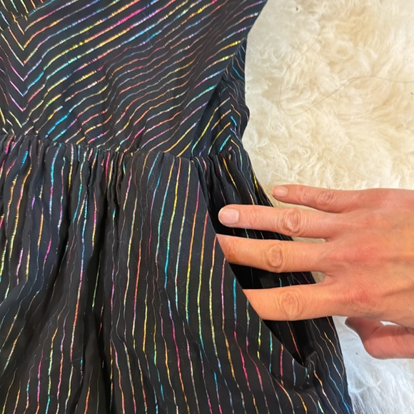 Tea Collection black foil striped dress with lining, size 10 - Picture 11 of 11